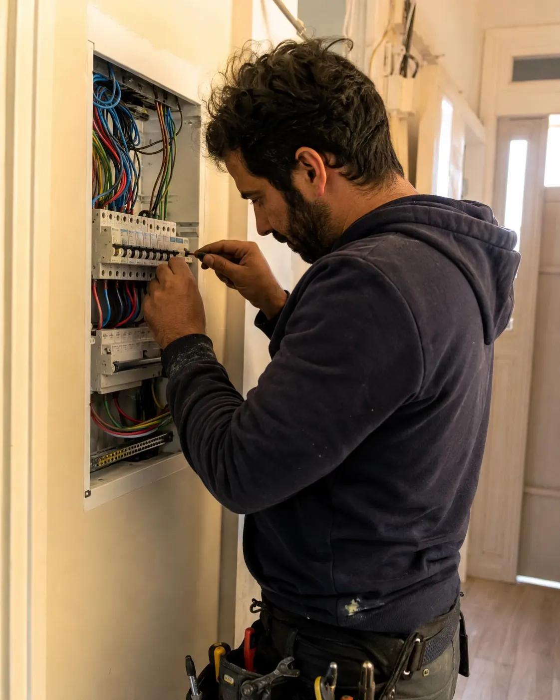 Électricien indépendant sur un tableau électrique